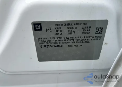 2014 Chevrolet Cruze from USA, damaged, VIN 1G1PC5SB4E7481542